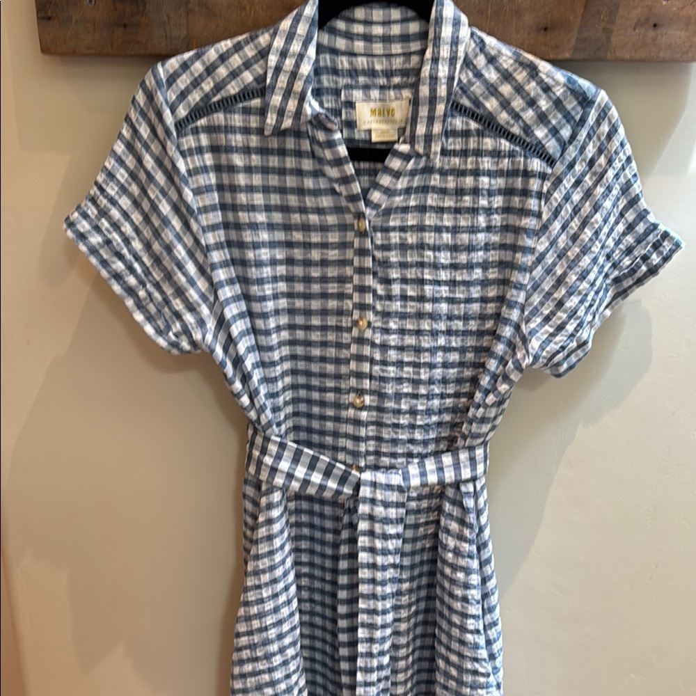 Maeve Blue & White Gingham Shirt Midi Dress